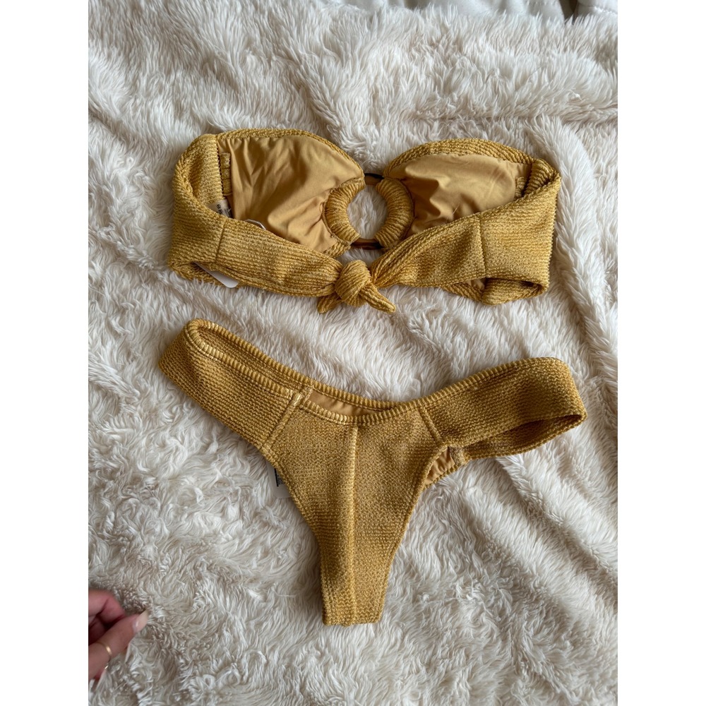 NWT Montce key Lime Tori Ties Bandeau Added Coverage Uno Bikini Set Size M - Picture 5 of 8